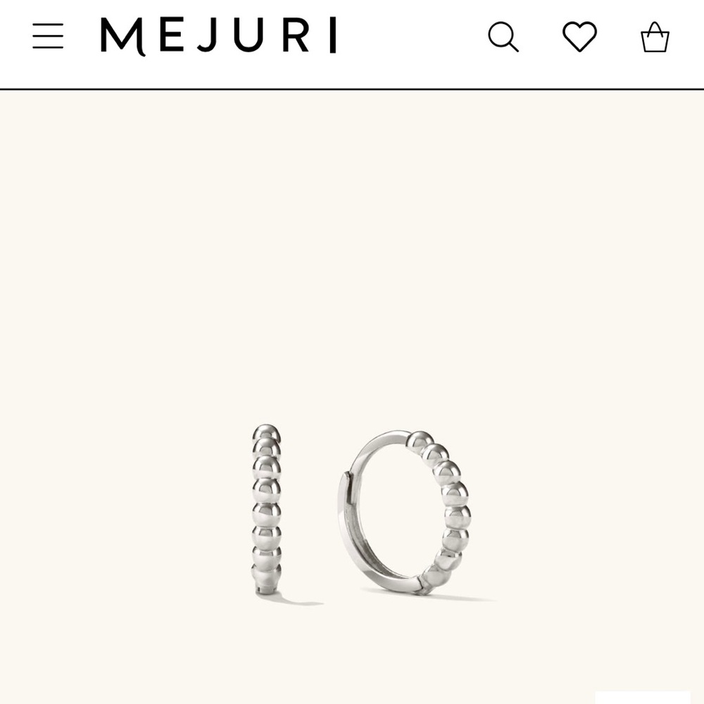 Mejuri 14k white gold beaded huggie hoops